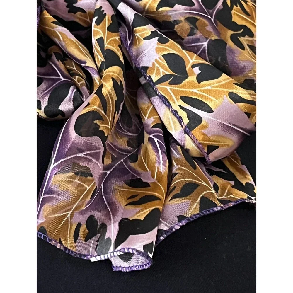 Classic Vintage 1980s Leaf Scarf: Copper, Purple & Black Silky Wrap